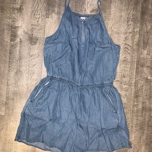 Denim romper with pockets